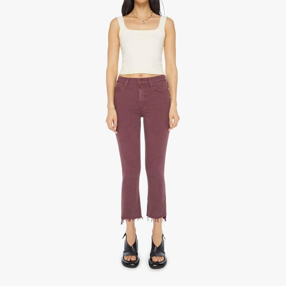 MOTHER The Insider Crop Step Fray in Mauve Wine
